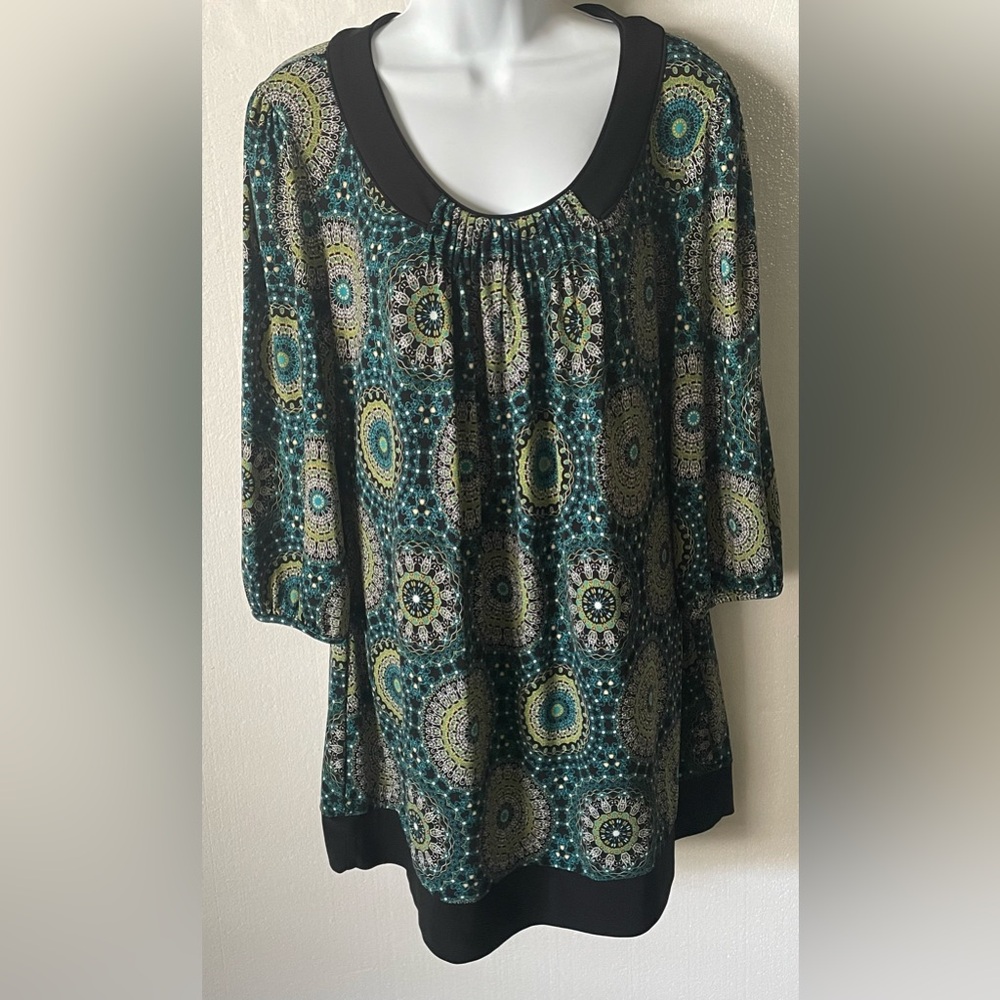 Style & Co Women's Multicolor Patterned Tunic Blouse Top (Size L) Mandala Design